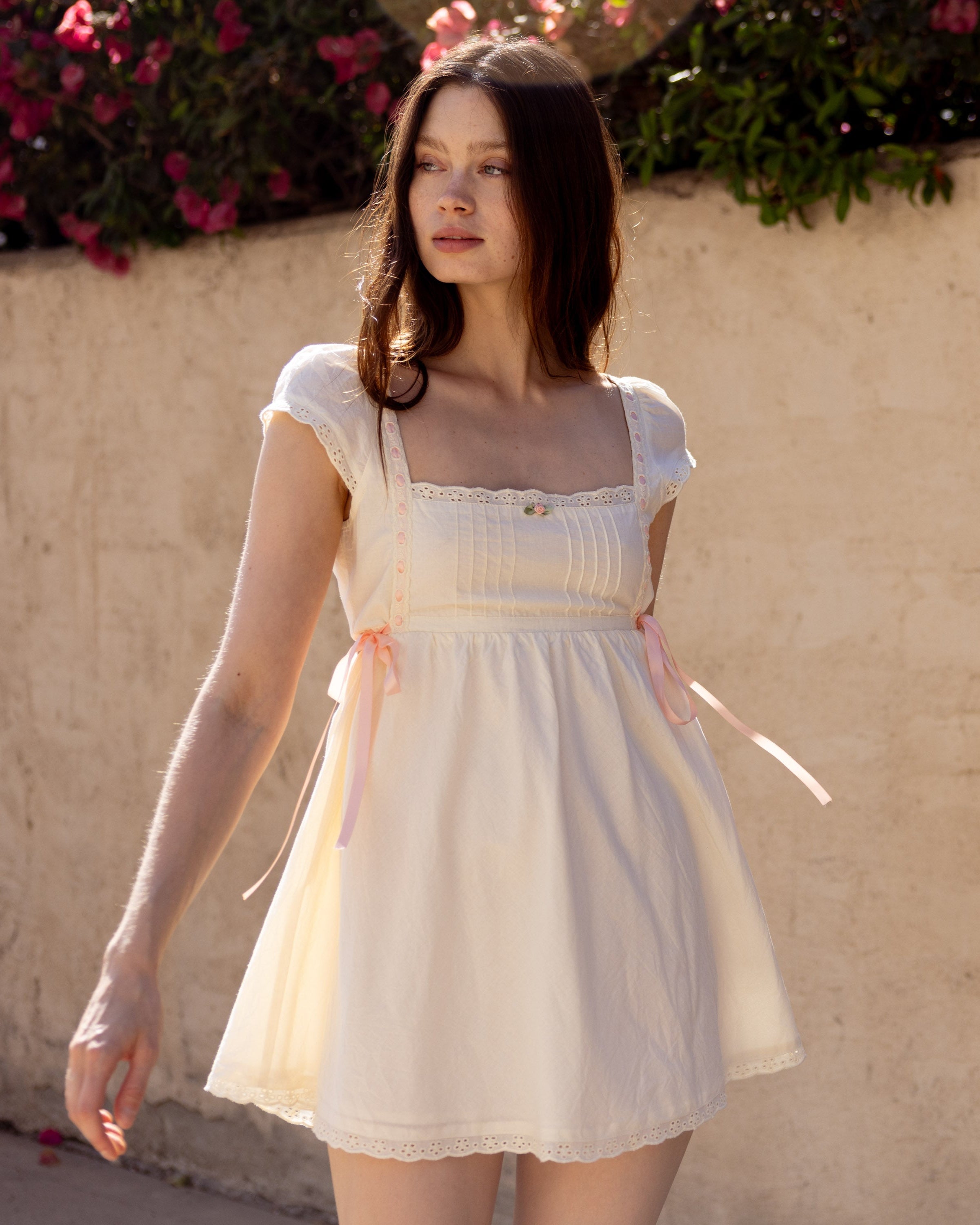 light cotton dress AURALEE pleated detailing Light Blue Cotton Poplin Floral