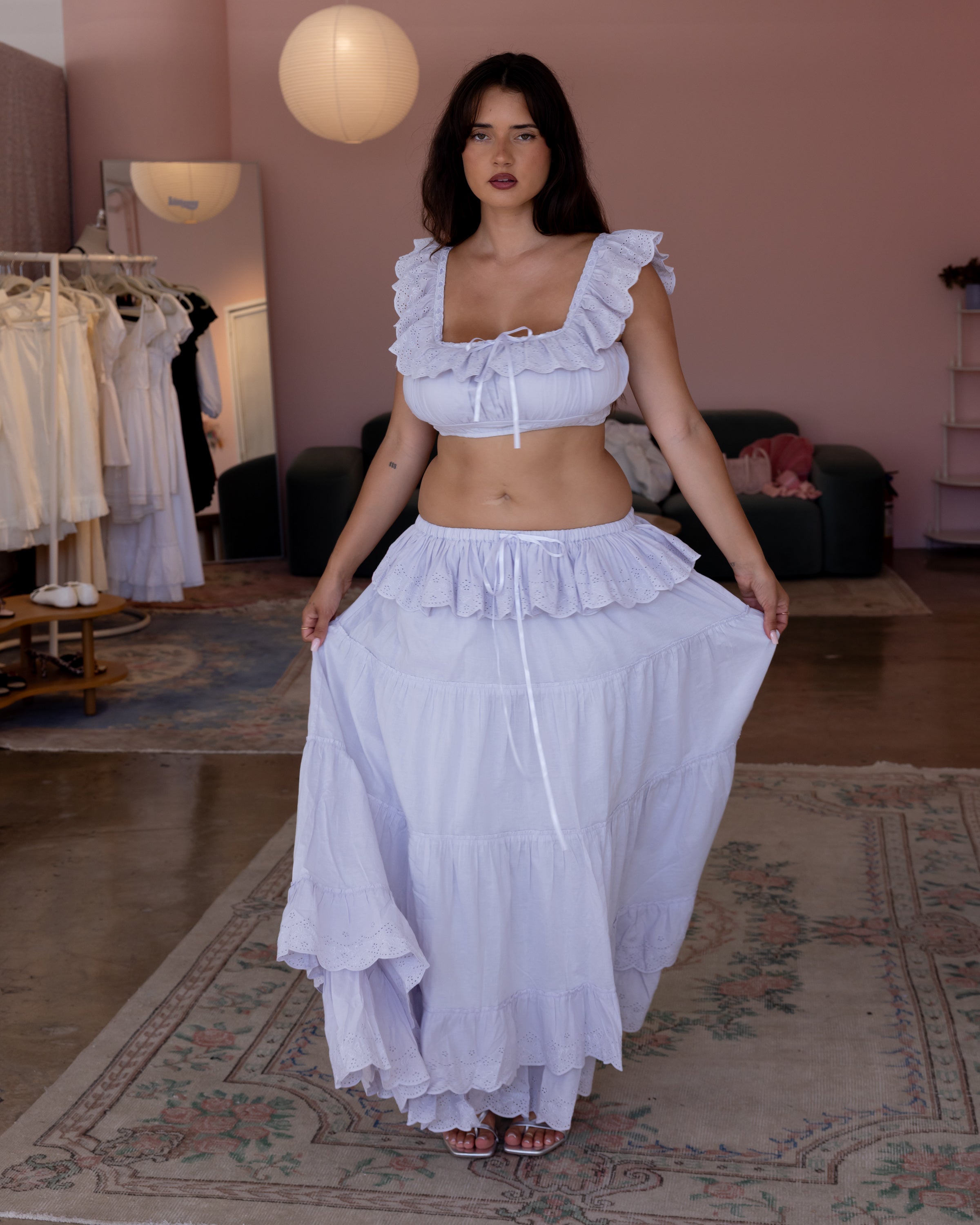 Lavender cotton eyelet lace maxi - Aurelia skirt – Kitteny