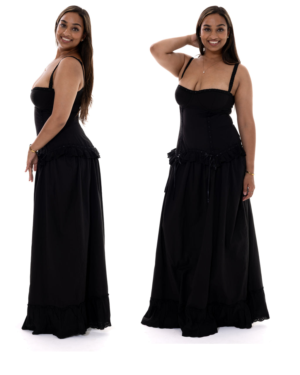 *Rashi is wearing size L and is 5'6" tall, with a 40" bust, 33.5" waist, and 43.5" hips*