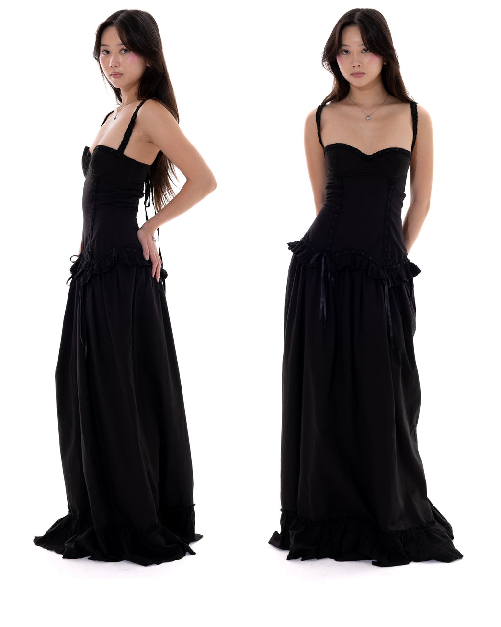 *Angeline is wearing size XS and is 5’3 tall, with a 29" bust, 23.5" waist, and 35" hips*