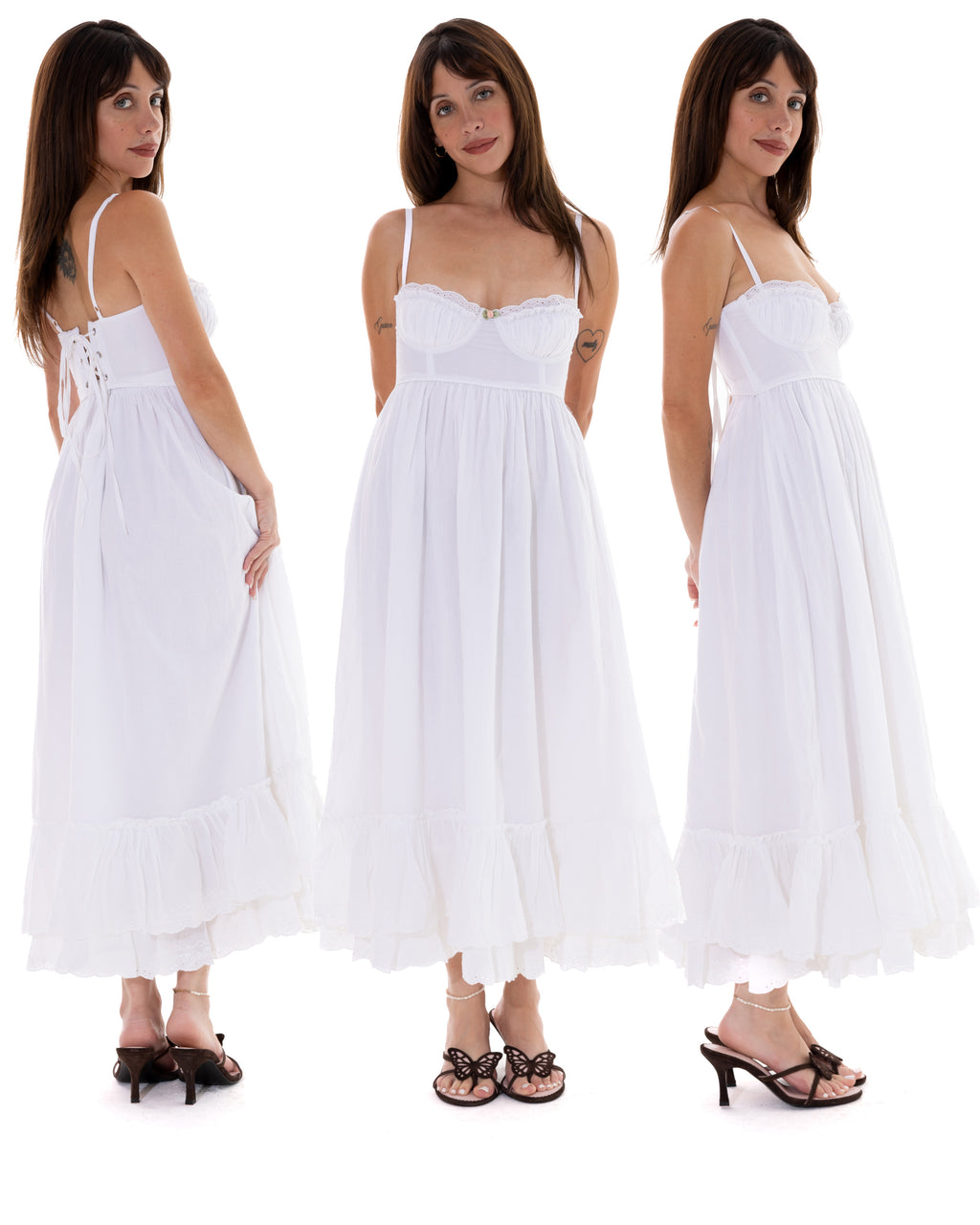 *Raya is wearing size XS and is 5’0 tall, with a 28.5" bust, 23.5" waist, and 34" hips*