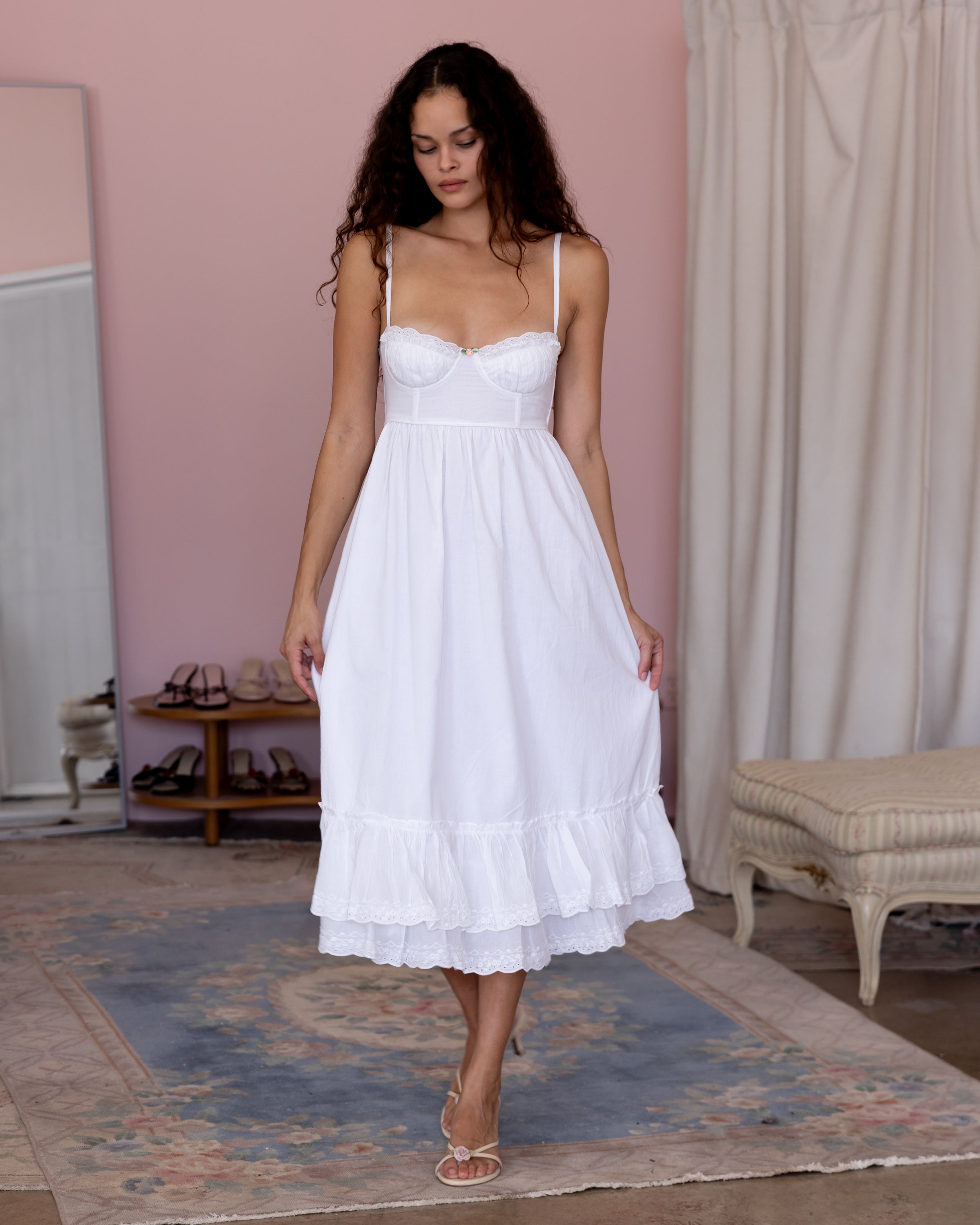 white lace corset midi dress White Midi Corset Dress: Fit & Flare Sweetheart Neckline