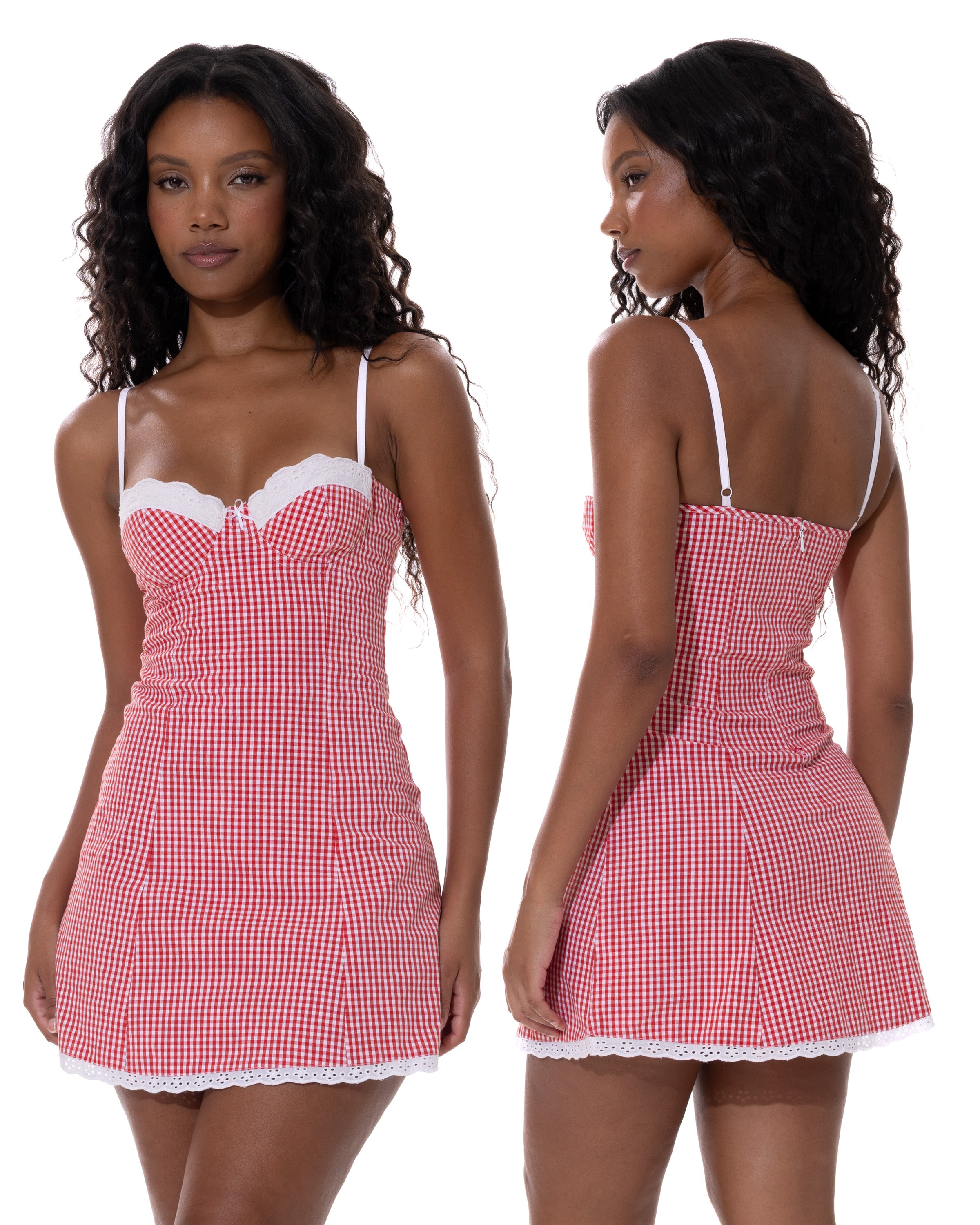 *Rai is wearing a size S and is 5'8" tall with a 31" bust, 24.5" waist, and 42.5" hips.*