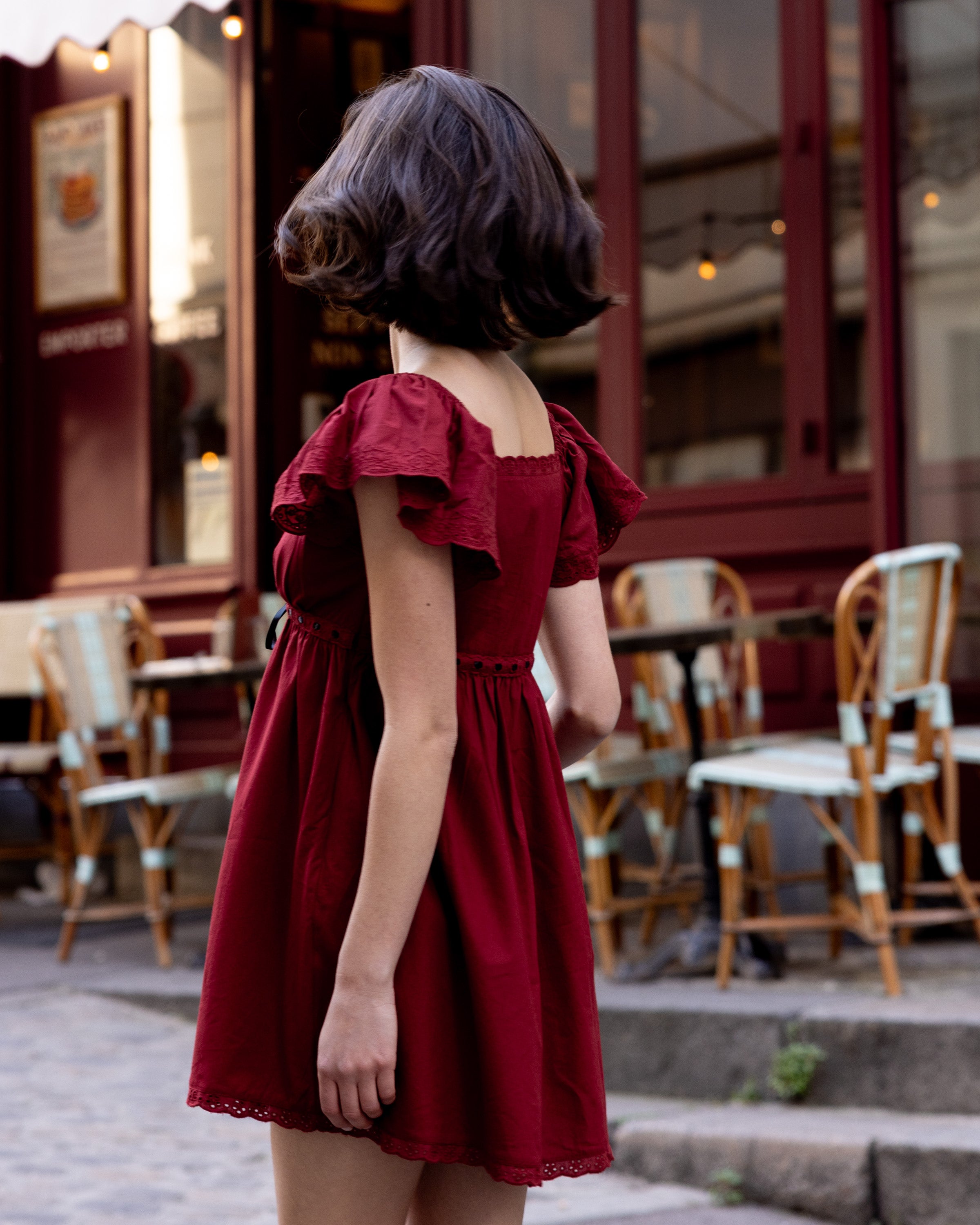 burgundy cotton dress Burgundy dots cotton midi dress with long sleeve / Cottagecore / Classy Burgundy dress midi lenght / Laura Ashley vintage style
