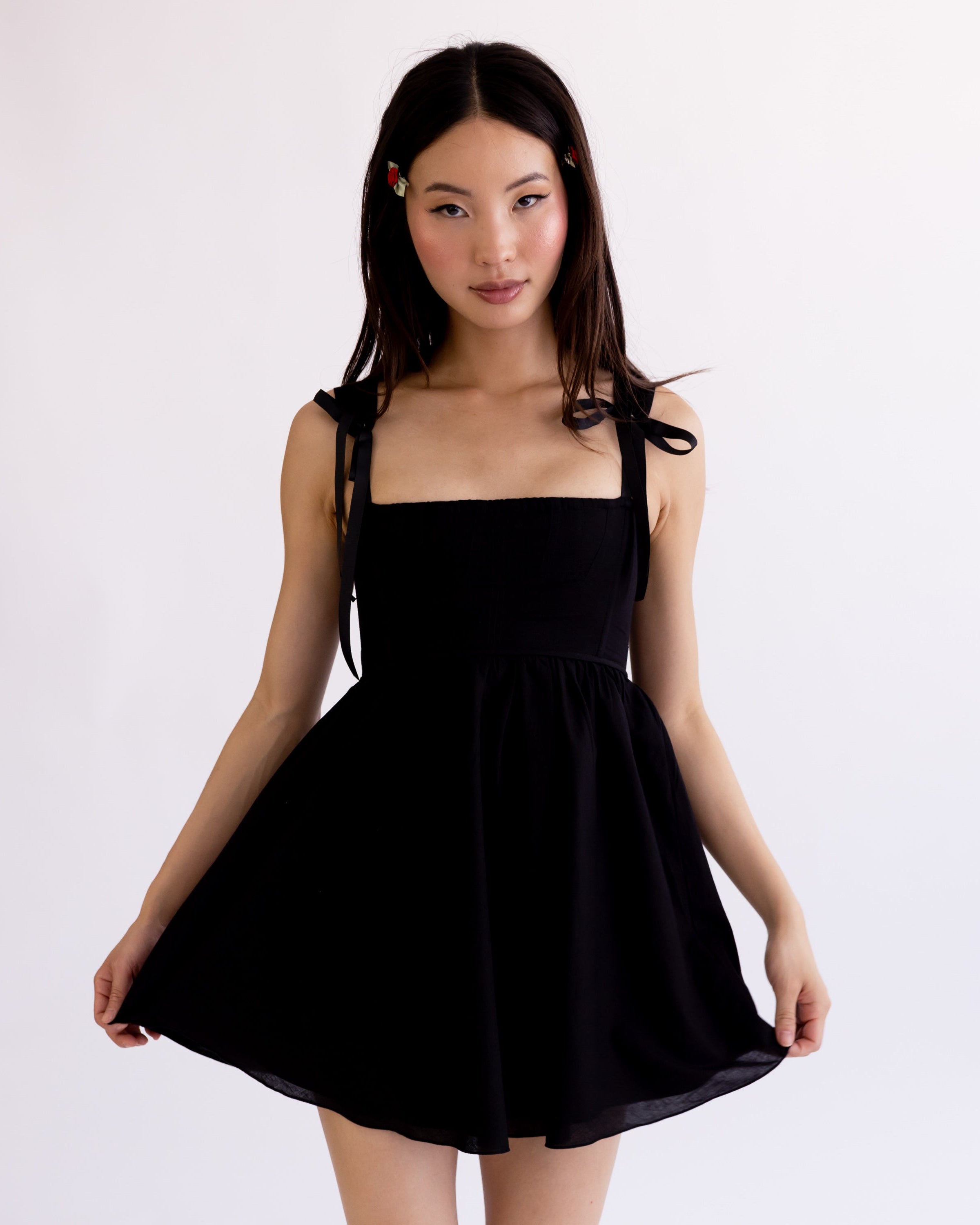 Black cotton mini corset dress, Regency style - Gency Kitteny Black cotton mini corset dress, Regency style - Gency Kitteny