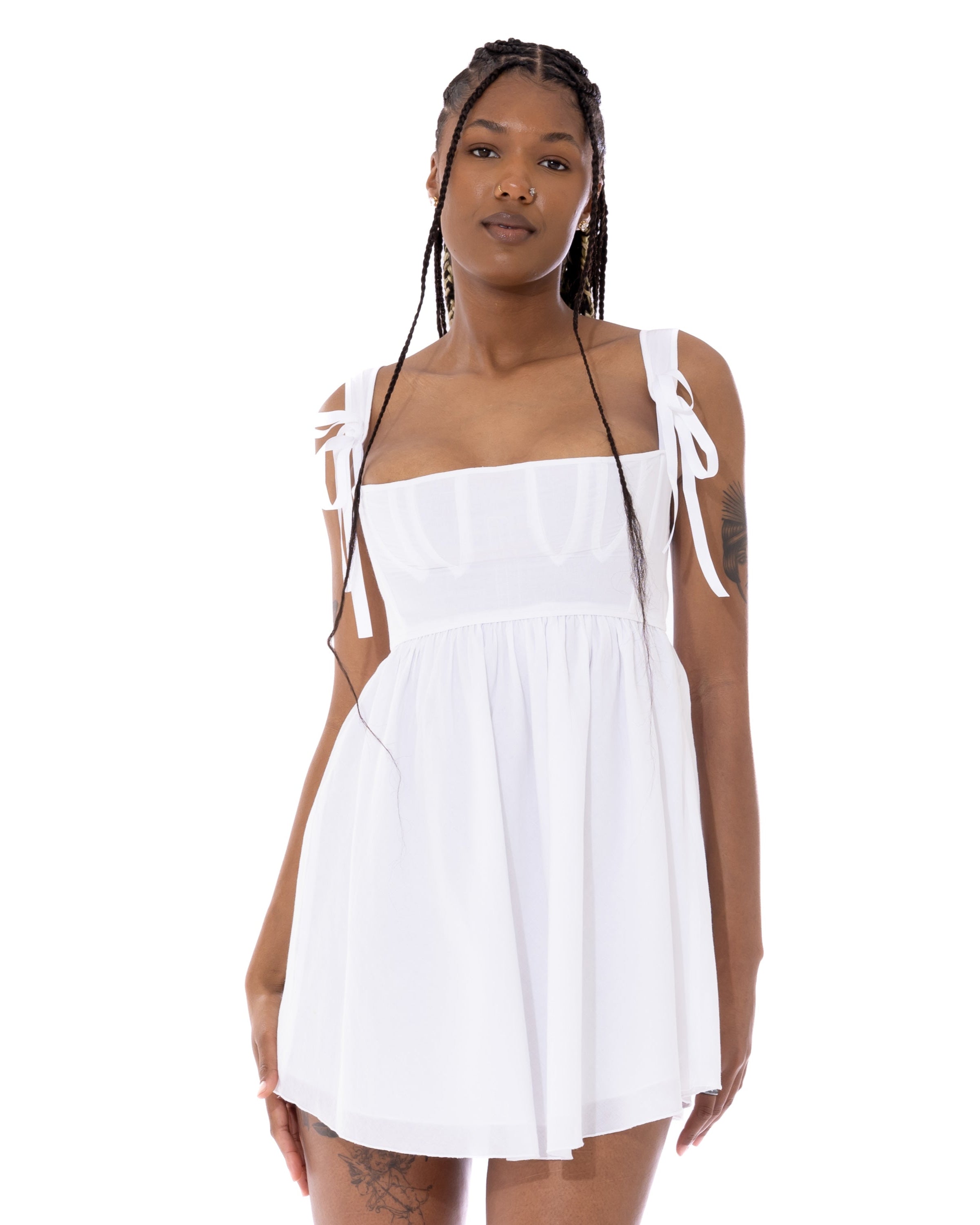 White cotton mini corset dress, Regency style - Gency – Kitteny