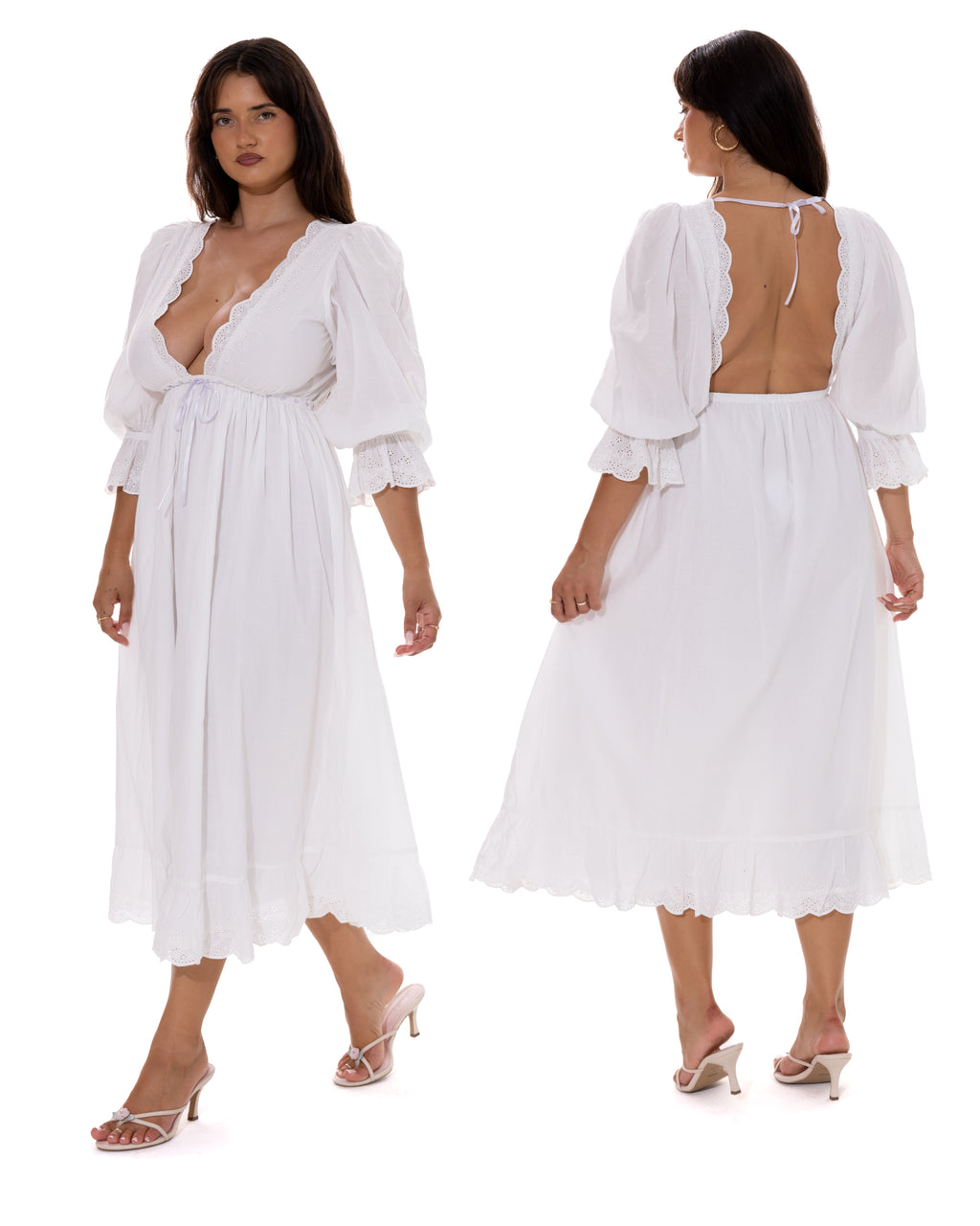 *Sarah is wearing a size L and has a 39.5" bust (34G cup size), 28" waist, 40.5" hips and is 5'8" tall.*