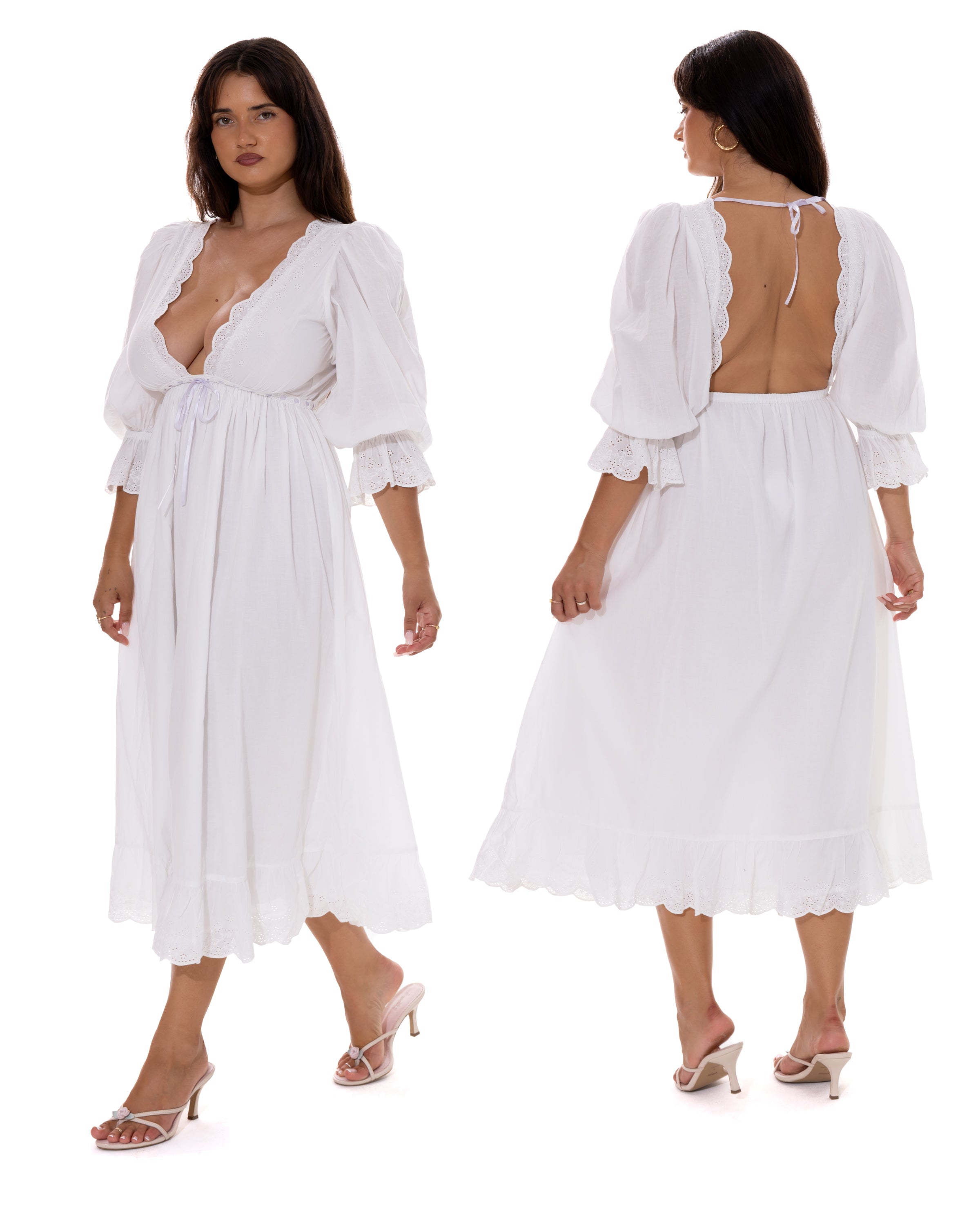 *Sarah is wearing a size L and has a 39.5" bust (34G cup size), 28" waist, 40.5" hips and is 5'8" tall.*
