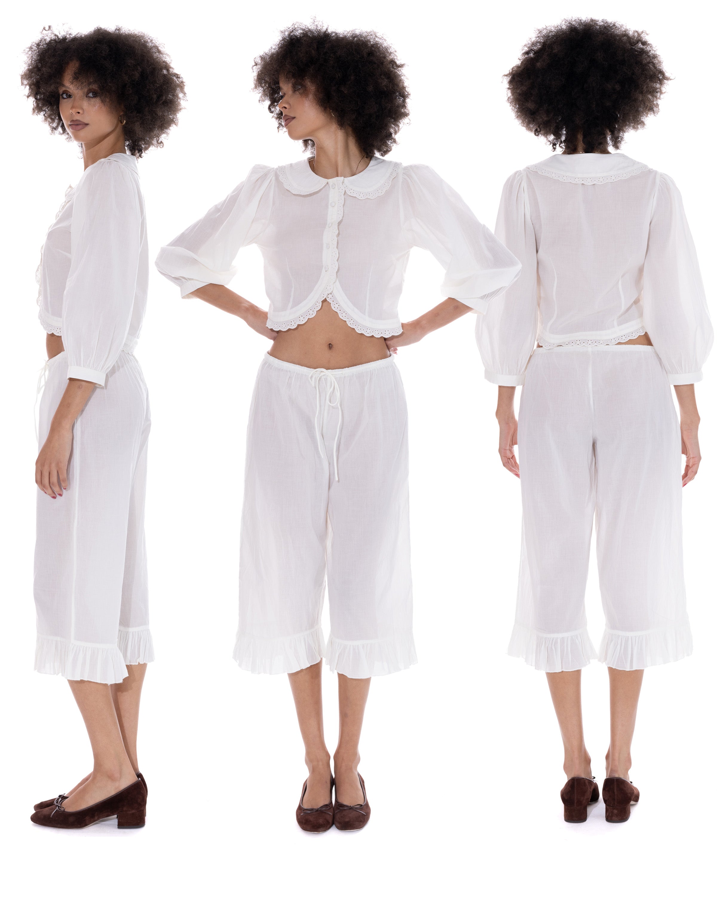 *Coco is wearing a size S and is 5'8" tall, with a 30" bust, 23" waist, and 35" hips.*